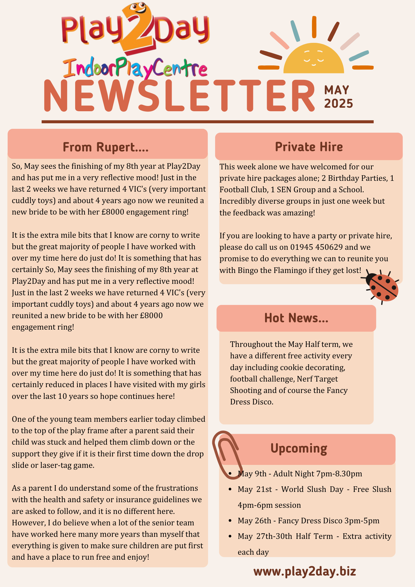 May Newsletter at Play2Day, Ipswich